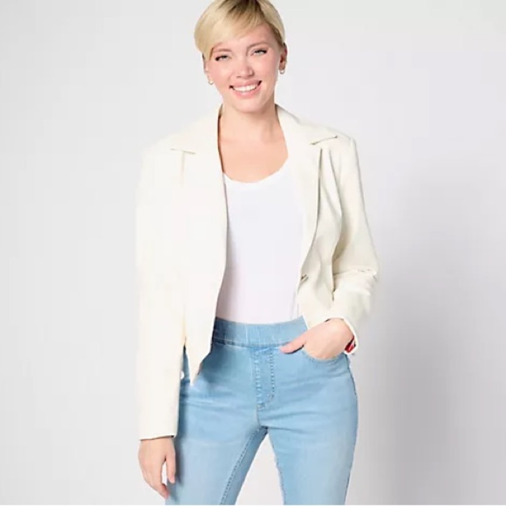 New Attitudes by Renee Long Sleeve Faux Leather Blazer